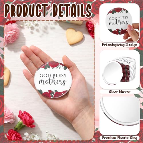 25 Pcs Rose Compact Mirrors with Prayer Cards for Mother's Day