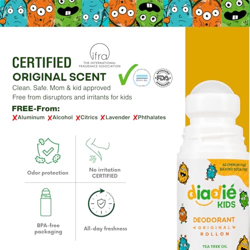 DIADIÉ Kids Natural Deodorant Roll-On 1 Pack Baking Soda & Aluminum-Free