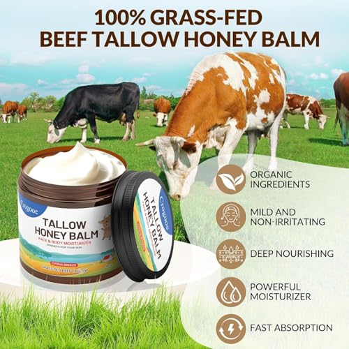 Auteli Grass-Fed Beef Tallow & Honey Balm 4oz - Natural Moisturizer for Face & Body, Sensitive Skin