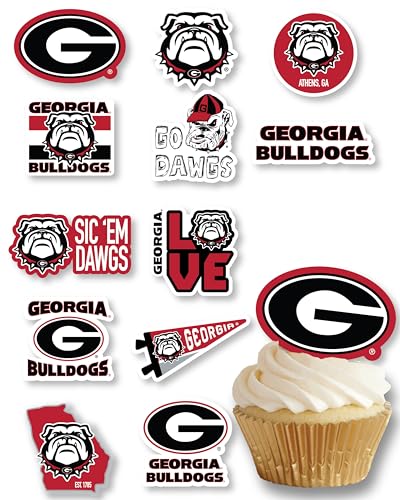 UGA Georgia Bulldog Cupcake Toppers - 24 Preassembled Party Decorations