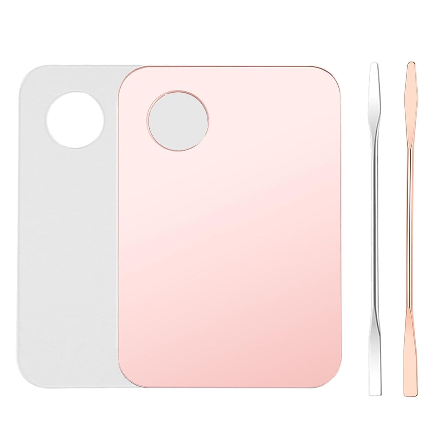 Makeup Mixing Palette Set - 4 Pcs Makeup Trays with Spatula for Foundation, Eyeshadow & Lipstick | Pink & Transparent