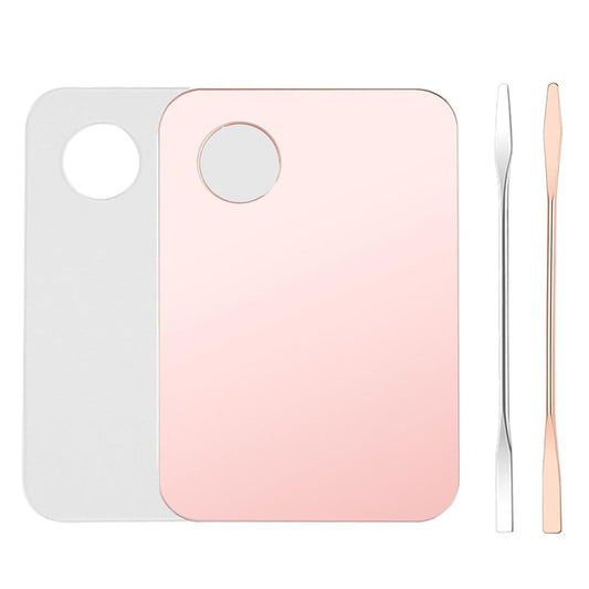 Makeup Mixing Palette Set - 4 Pcs Makeup Trays with Spatula for Foundation, Eyeshadow & Lipstick | Pink & Transparent