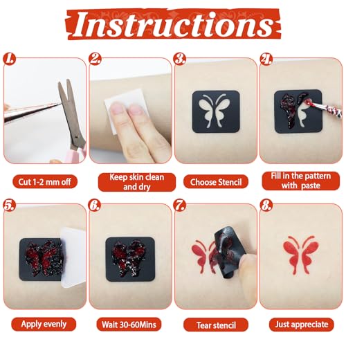 InkForge Temporary Tattoo Kit - 6 Colors, 65 Stencils & Tools