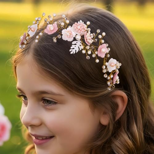 Campsis 2 Piece Pink Floral Flower Girl Headpiece Set
