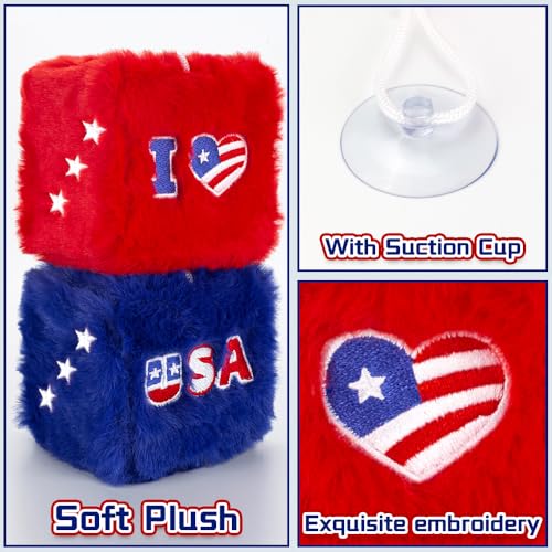 4th of July Fuzzy Dice for Car Mirror - Patriotic Plush Decor