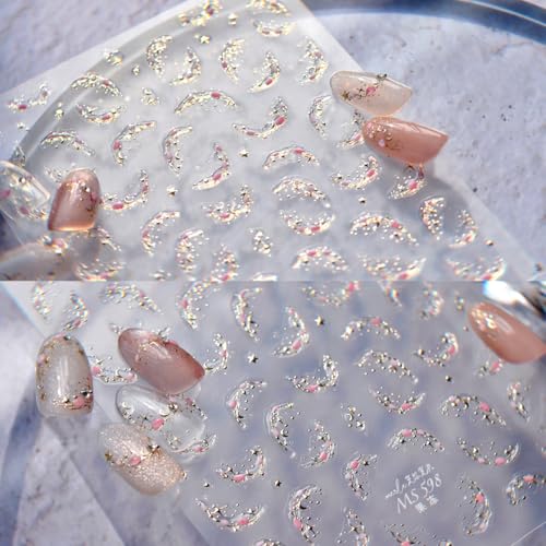 Dornail Gold Ice Crystal French Nail Stickers - Moon & Star Jelly Tips
