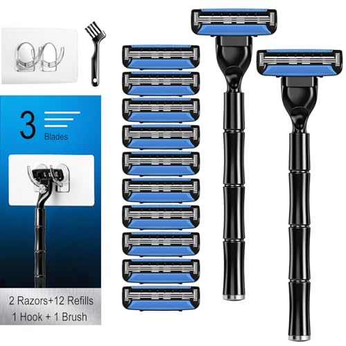 FYNEDGE 2 Handles + 12 Razor Refills with Pivoting Head – Men’s 3-Blade Shaving Set
