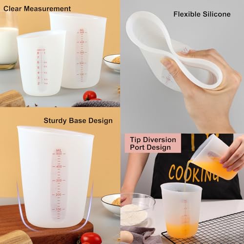 Silicone Measuring Cups Set with Spatulas - 3 Large Sizes