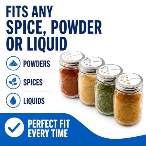 Adjustable Spice Shaker Lids for Mason Jars - 4 Pack