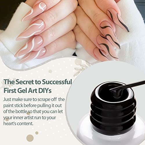 Vishine Gel Nail Art Liner Set - Black & White, Thin Brush Gel Polishes for Fine Lines