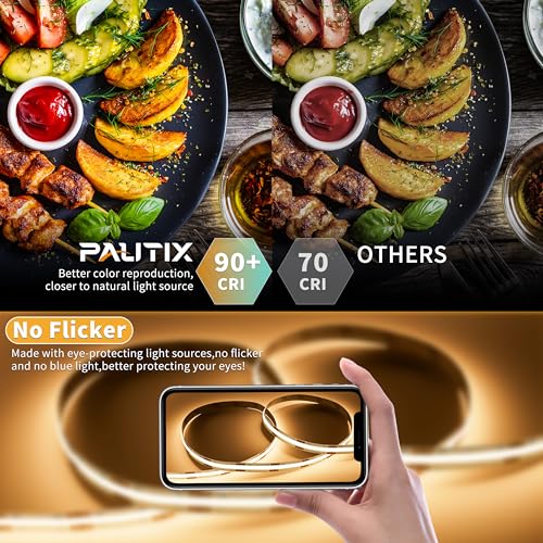PAUTIX 5V USB LED Strip Lights - Dimmable Warm White 6.56ft Backlight