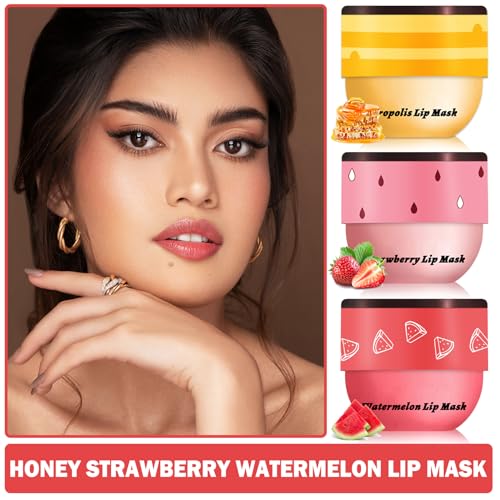 3PCS Honey & Fruit Lip Balm Set - Hydrating Overnight Lip Care with Natural Ingredients
