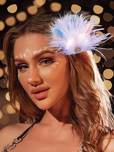 JAKAWIN LED Feather Hair Clip with Rhinestones for Party and Rave