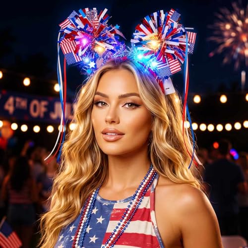 Light Up 4th of July Patriotic Headband with LED Lights