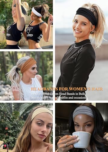 AKTVSHOW Non-Slip Wide Headbands for Women - 6 Pack Yoga & Workout