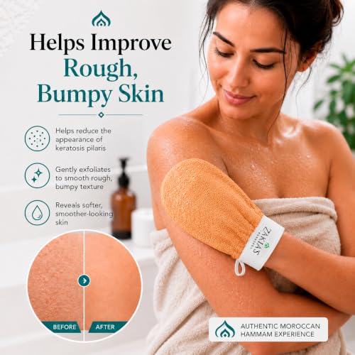 Zakia's Morocco Kessa Exfoliating Glove 2-Pack Beige Microdermabrasion Skin Scrubber for Body & Tan Removal