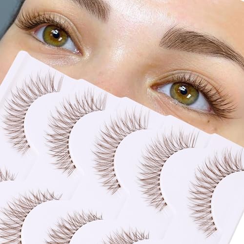 Newcally B-Natural Brown False Eyelashes - Wispy Cat Eye Faux Mink, Short & Curly
