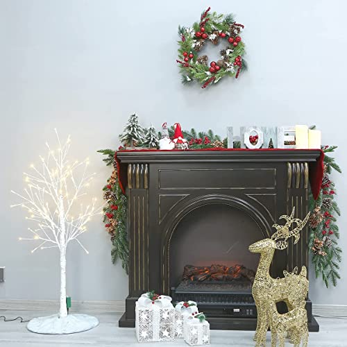 18in White Faux Fur Christmas Tree Skirt with Silver Snowflakes