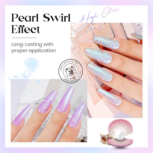 MIZHSE Pearl Gel Nail Polish Set - 6 Iridescent Mermaid Colors with Shell Thread Effect