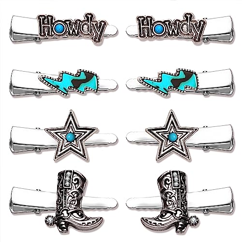 8-Piece Western Turquoise Hair Clip Set - Cowgirl Cowboy Boot Hair Accessories
