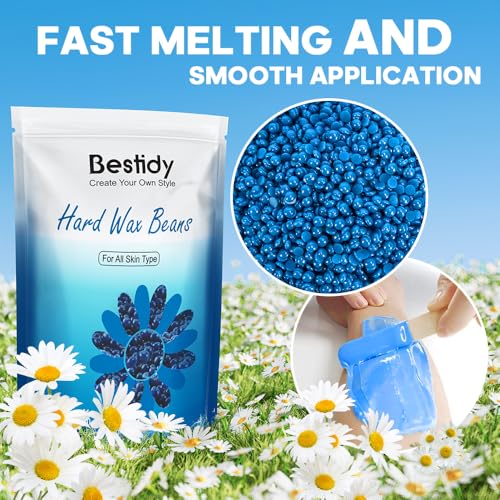 Bestidy Hard Wax Beads for Hair Removal, Waxing Beads for Coarse Hair, 500g Refill Wax Beads for Wax Warmer, Home Waxing for All Body and Brazilian Bikini Areas, Women Men (17.64 Ounce, Sea Blue)