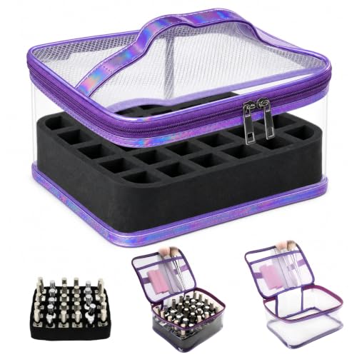 Purple Nail Polish Organizer Case for 30 Bottles - YINGJEE