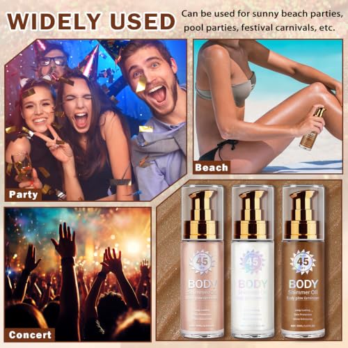 Body Glow Oil with SPF 45 - Shimmer Sunscreen for Radiant Skin, Diamond Platinum