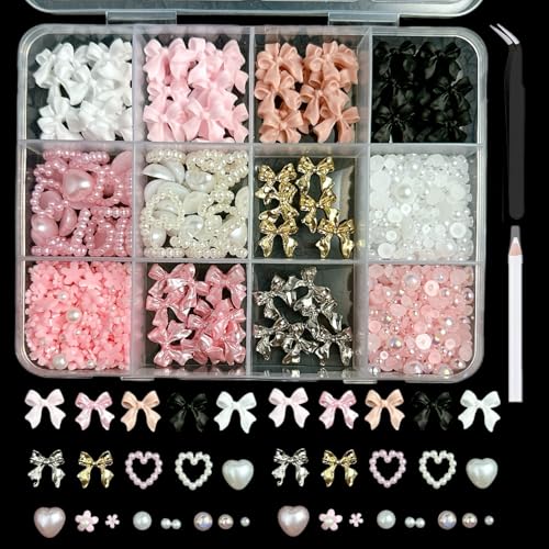 3D Nail Charms Kit with Bow and Flower Designs - 14 Grids