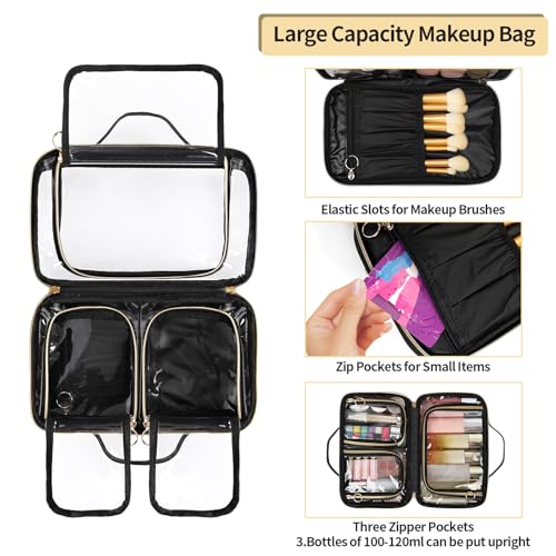 OCHEAL Double Layer Travel Makeup Bag - Clear Large Cosmetic Organizer