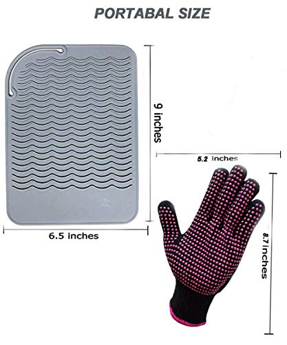 Grey G Heat Resistant Silicone Glove + 9x6.5in Mat for Curling Irons & Straighteners, 2-in-1 Set