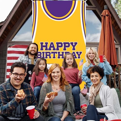 24th Birthday Basketball Banner Backdrop - Purple & Gold Decor