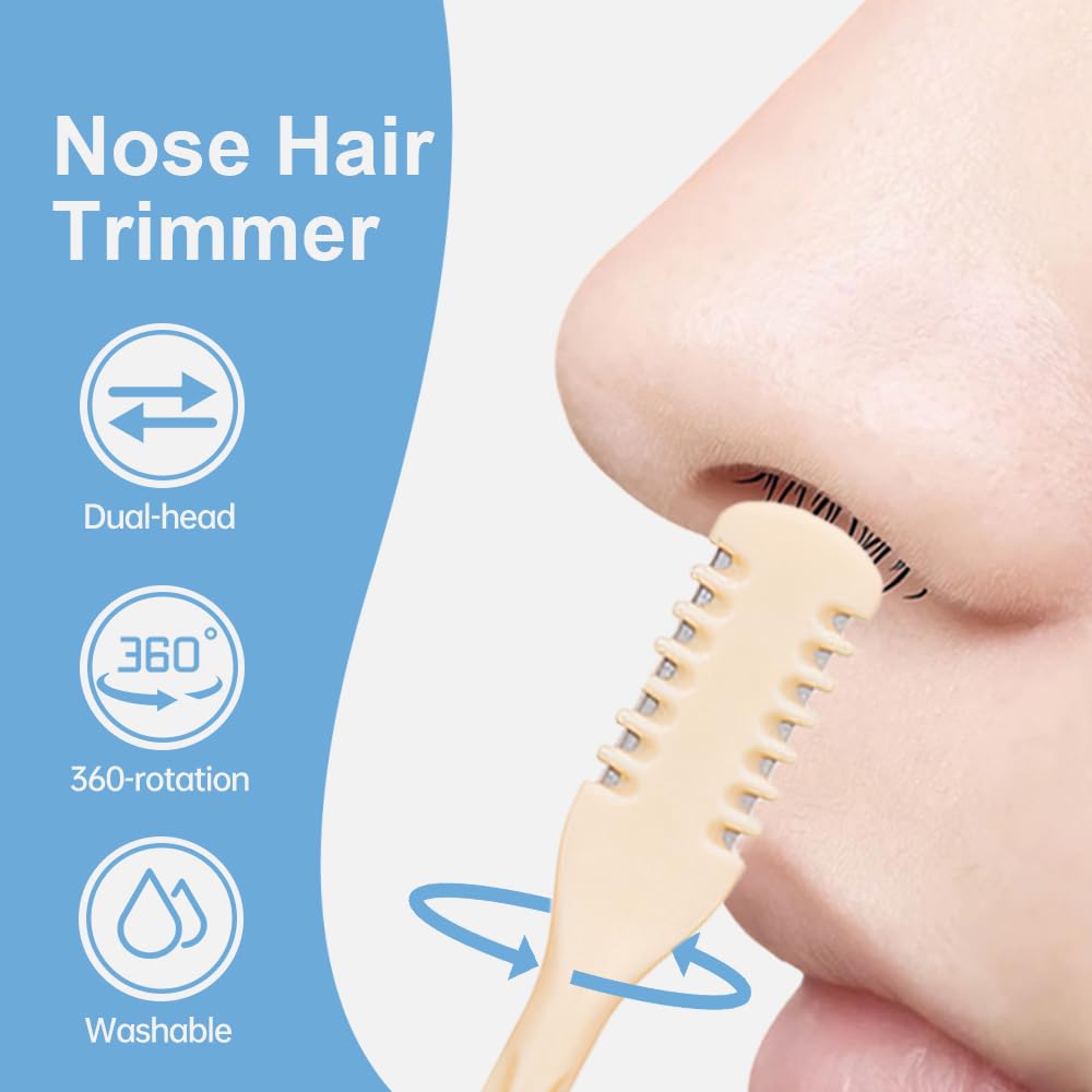 Nasal Hair Cutter, 2026 New Nose Hair Trimmer for Men Women, 360° Rotating Portable Manual Nose Hair Remover Tool, With Ear Picker Double Sided Noses Hairs Knife Travel Essentials (Beige, 3PCS)