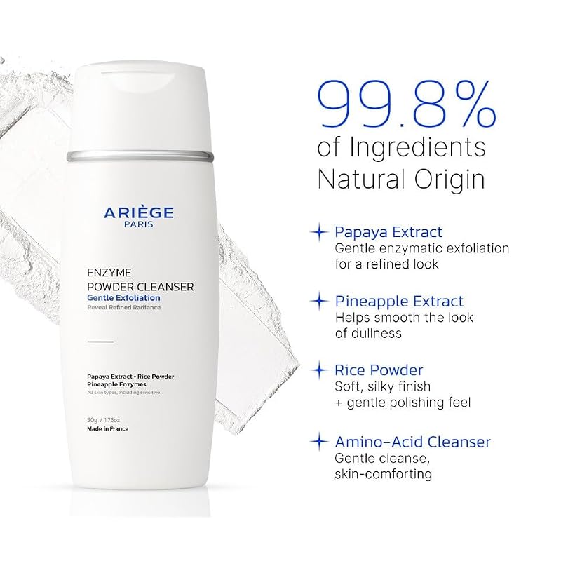 ARIEGE PARIS Enzyme Powder Face Wash with Papaya & Rice Exfoliant - Brightening & Gentle Cleansing