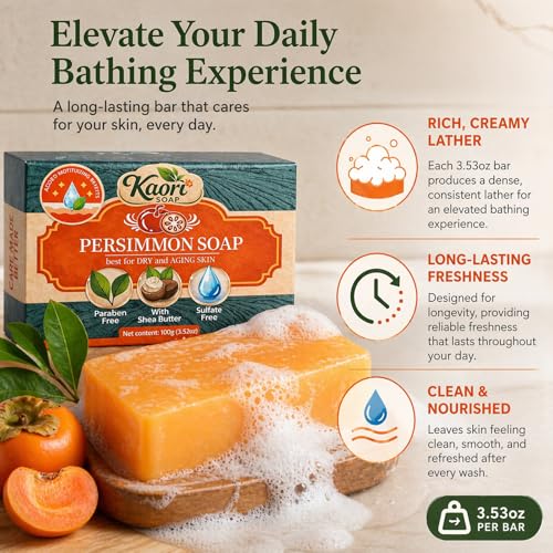 Kaori Persimmon Deodorizing Soap for Mature Skin, Natural Body Bar