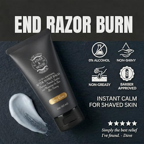 Lather & Wood Aftershave Balm - Bay Rum Scent for Men, 2oz