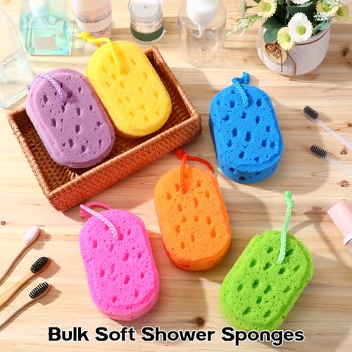 Bright Color FoldTier 12 Pcs Exfoliating Bath Sponges Loofahs for Women Reusable Soft Body Scrubbers