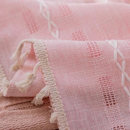 Sutuo Home Pink Boho Curtains 84" Long with Tassels - Light Filtering Drape for Bedroom & Living Room