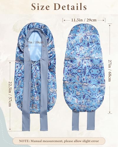 Awaytr Reversible Satin Hair Bonnet for Braids Sleeping Women Blue Ethnic Floral