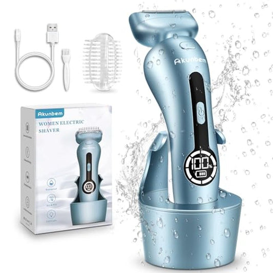 Electric Razors for Women for Legs Bikini Trimmer Electric Shaver for Women Underarm Public Hairs Rechargeable Womens Shaver Wet Dry Use Painless Cordless with Detachable Head (Blue)