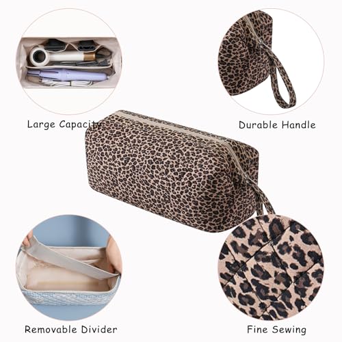 RSRSLEII Leopard Large Quilted Travel Hair Tools Bag with Removable Divider – Fits Hair Dryer & Styling Tools