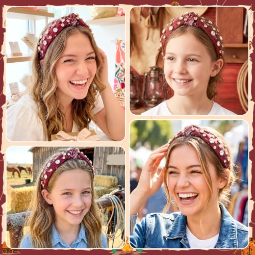 Pantide Bandana Knotted Headband with Paisley & Rhinestones, Red