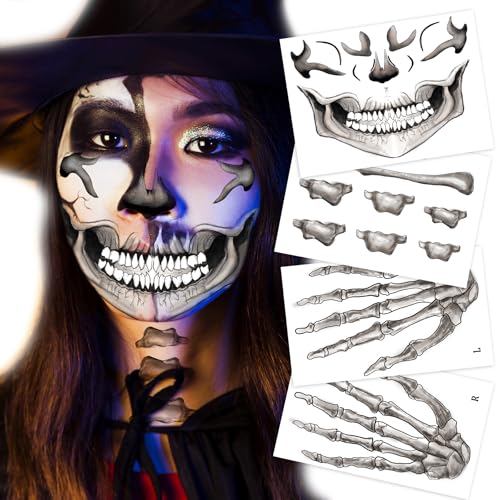 Mouth Skull Temporary Face Tattoo for Men and Women - Halloween, Party, Cosplay