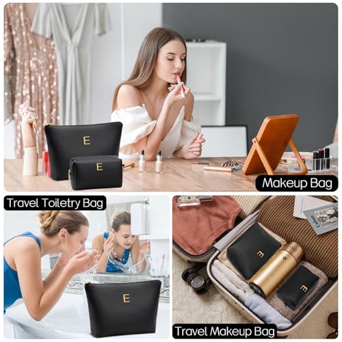 Initial-Monogram Travel Makeup Bag—Personalized Waterproof PU Leather, Black