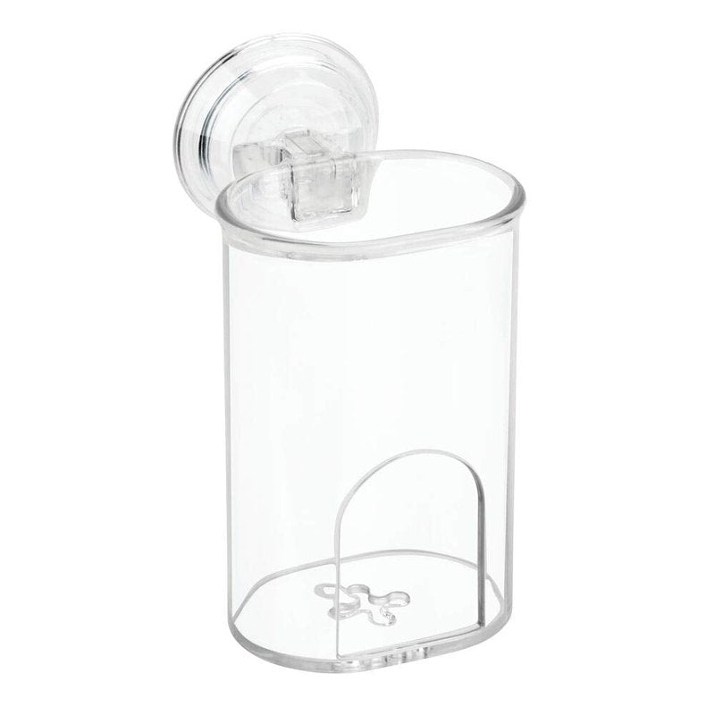 mDesign Compact Plastic Suction Storage Center for Bathroom Organization of Toothbrushes, Electric Toothbrushes, Razors - 2 Pack - Clear