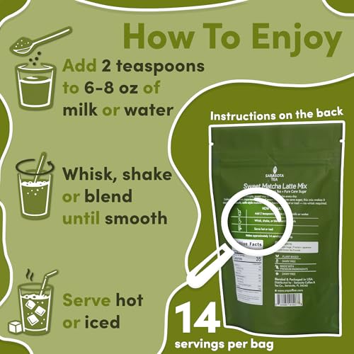 Sweetened Matcha Latte Mix - 4 oz Green Tea Powder for Hot or Iced Drinks