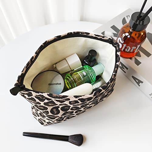 STARDW Leopard Makeup Bag Organizer Cosmetic Bags for Women and Girls,Travel Toiletry Bag Large Capacity Canvas Makeup Zipper Pouch, Purse Organizer Pouches (Brown Leopard)