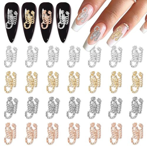 DANNEASY 30Pcs 3D Scorpion Nail Charms – Scorpion-Shape Alloy Nail Art, Flat-Back, Gold/Silver/Rose Gold/Black, Variation: Scorpion Series 3