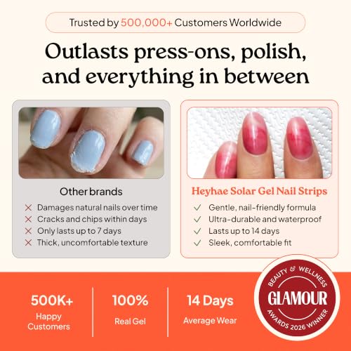 Heyhae Sun-Cured Gel Nail Strips - Ready-to-Wear Marble Design, No LED Needed