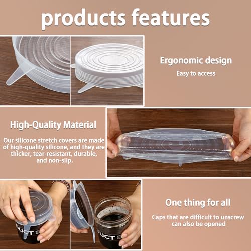 Silicone Stretch Lids Set - 6 Reusable Food Storage Covers, 4.53in