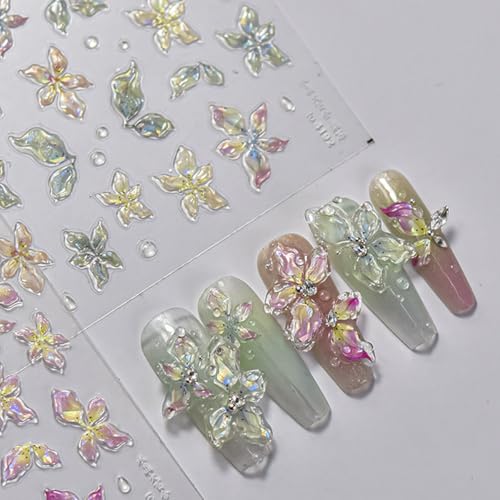 Spring & Summer 5D Floral Nail Stickers - Self-Adhesive Nail Art Decals